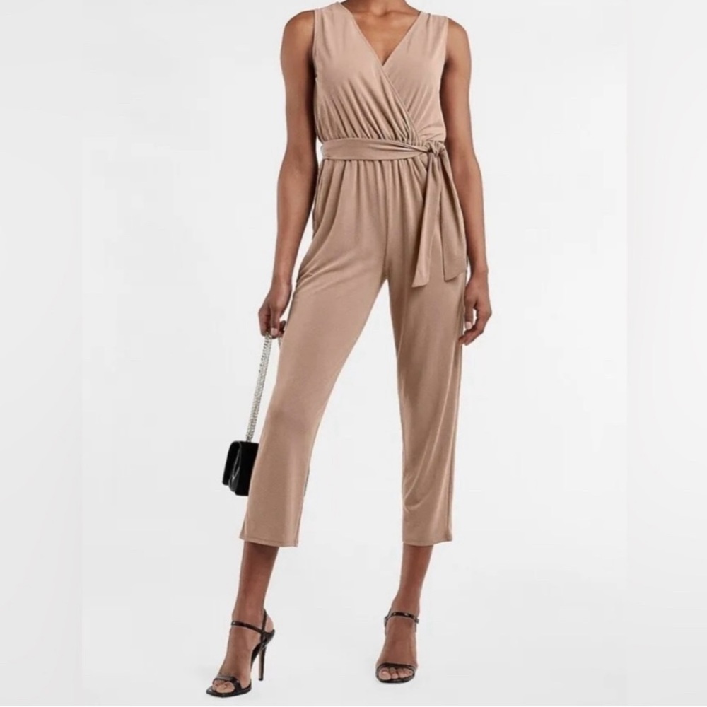 Tan Sleeveless Jumpsuit with belt, Women’s Size Small, New with Tags!